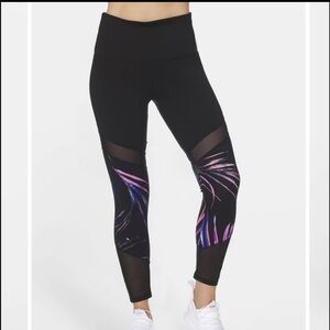 NWT BSP Black Purple Tropical High Waist 7/8 Legging Sheer Mesh